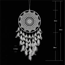 Load image into Gallery viewer, white dreamcatcher with size specifications on a black background
