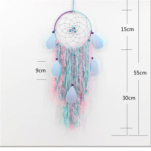 shades of blue and pink feather dreamcatcher with size specifications