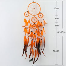 Load image into Gallery viewer, orange and brown dreamcatcher with size specifications