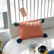 Load image into Gallery viewer, orange cushion with blue tassels on all four ends FunkChez