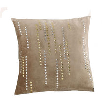 Load image into Gallery viewer, tan cushion cover with gold designs printed FunkChez