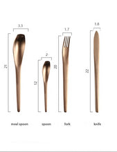Load image into Gallery viewer, 4 piece cutlery set in ombre colour with size specifications