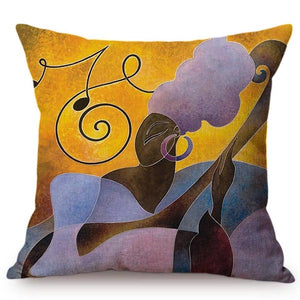 cushion cover of an african lady wearing a large pink turban