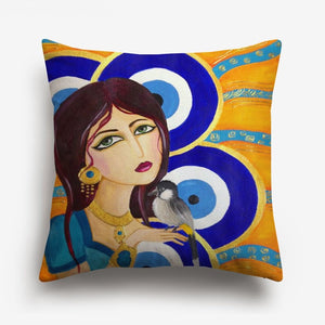 arabic girl's face printed on a cushion cover