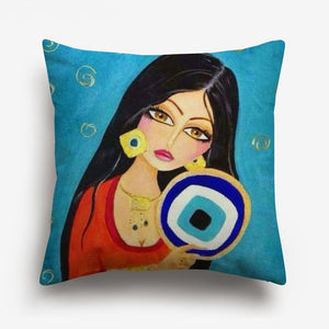 arabic girl's face printed on a cushion cover