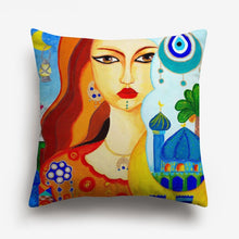 Load image into Gallery viewer, arabic girl&#39;s face printed on a cushion cover