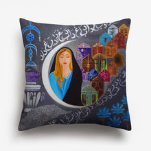 Load image into Gallery viewer, girl and a half moon printed on a cushion cover