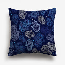 Load image into Gallery viewer, dark blue shades of abstract designs printed on a cushion cover