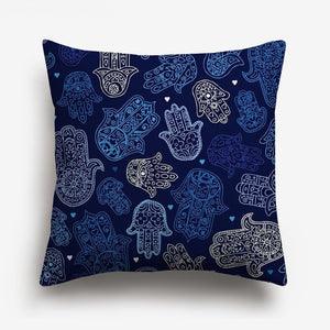 dark blue shades of abstract designs printed on a cushion cover