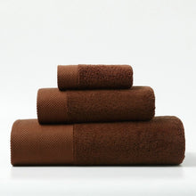 Load image into Gallery viewer, set of 3 luxury towels in different sizes in rust brown colour