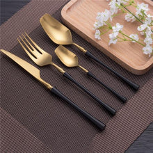Load image into Gallery viewer, BLACK AND GOLD PLATED 4 PIECE ROYALTY CUTLERY SET