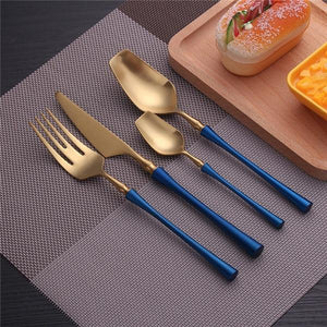 BLUE AND GOLD 4 PIECE CUTLERY ROYALTY SET 