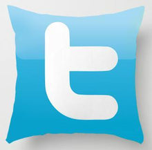 Load image into Gallery viewer, twitter logo in blue with the letter &#39;t&#39; in white printed on a cushion cover