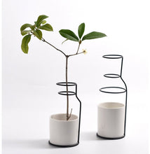 Load image into Gallery viewer, 2 spiral vases with ceramic base white pots 