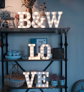 B&W LOVE DECORATIVE LETTERS LIT WITH BULBS 