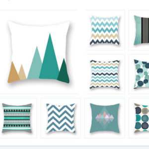 9 throw covers with shades of teal and white