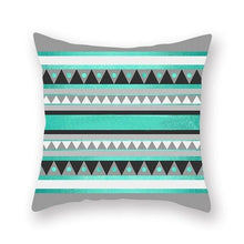 Load image into Gallery viewer, teal, black, white and grey in geometric designs cushion cover- FunkChez