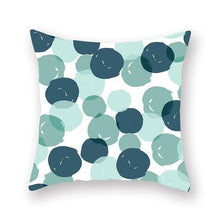 Load image into Gallery viewer, Teal and light green bubbles on a white background cushion cover - FunkChez