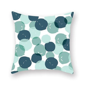 Teal and light green bubbles on a white background cushion cover - FunkChez