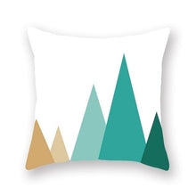 Load image into Gallery viewer, Teal mustard and white geometric cushion cover - FunkChez