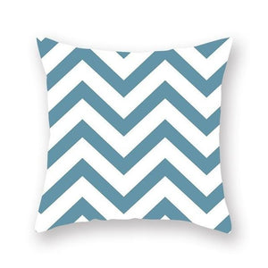 White and blue geometric design cushion cover - FunkChez