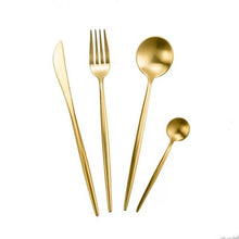 Load image into Gallery viewer, Classy Ains Gold plated cutlery set with large and small spoon, fork and knife