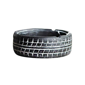 black colored tire ashtray