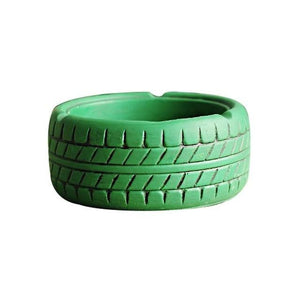 green colored tire ashtray
