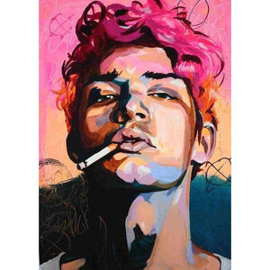 CANVAS PAINTING OF A BOY SMOKING A CIGARETTE