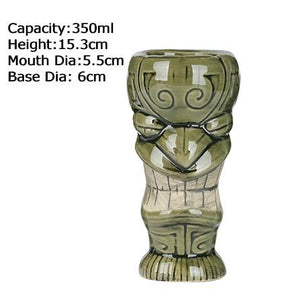 green ceramic tiki mug with size specifications