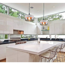 Load image into Gallery viewer, URBANE PENDANT WHITE AND AMBER LIGHTS IN A KITCHEN