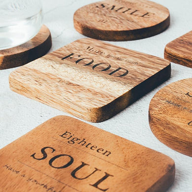Zakka Natural Wooden Coaster Set with Engraved quote